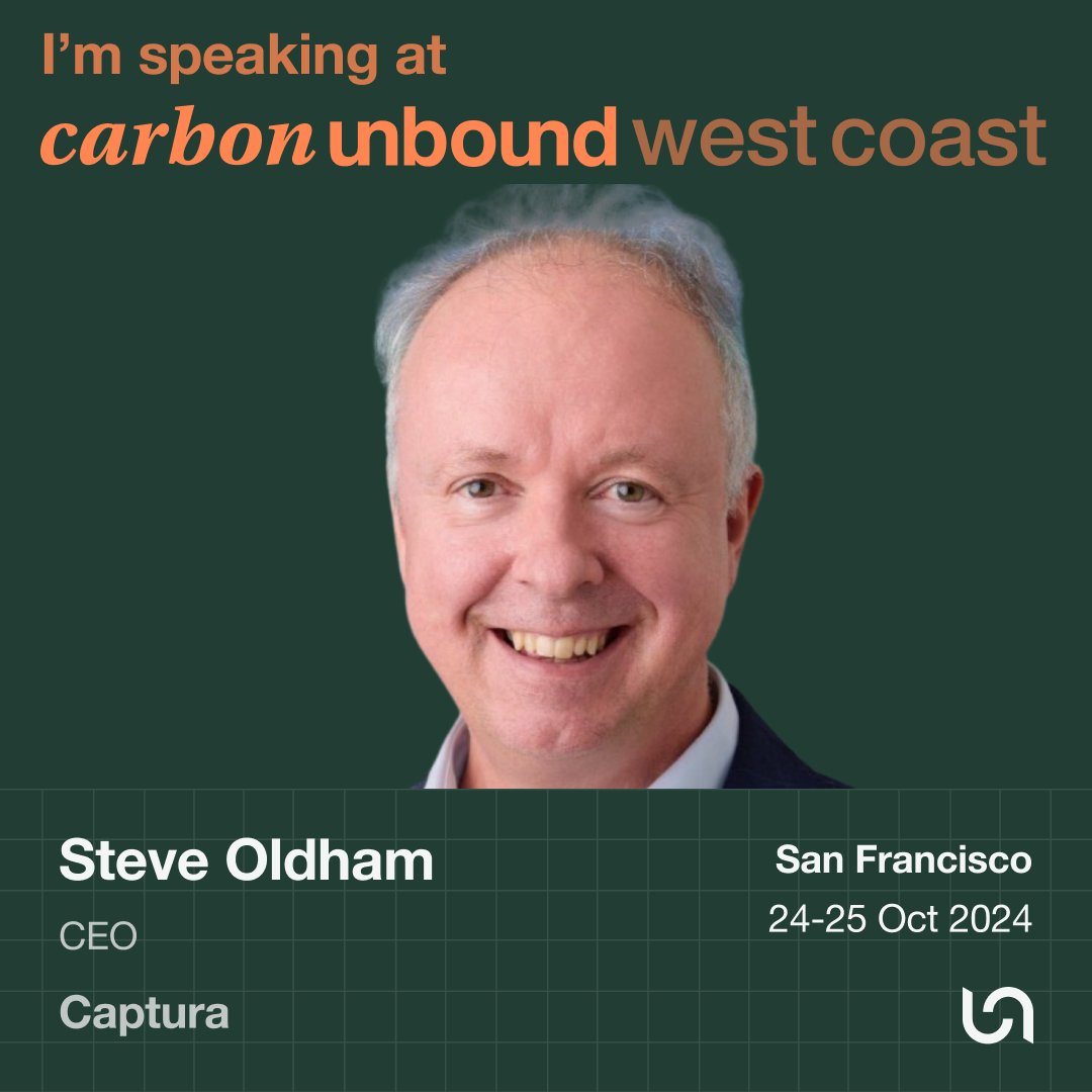 Captura (@capturaco2) on Twitter photo One week until <a href="/UnboundSummits/">Unbound Summits</a> West Coast! On Thurs, Oct 24, join Captura’s CEO, Steve Oldham, and the CEOs of Patch & Pachama, as these experienced start-up leaders share their scale-up journey & key learnings on investment & partnership strategy. carbonunboundwestcoast.com One week until <a href="/UnboundSummits/">Unbound Summits</a> West Coast! On Thurs, Oct 24, join Captura’s CEO, Steve Oldham, and the CEOs of Patch & Pachama, as these experienced start-up leaders share their scale-up journey & key learnings on investment & partnership strategy. carbonunboundwestcoast.com
