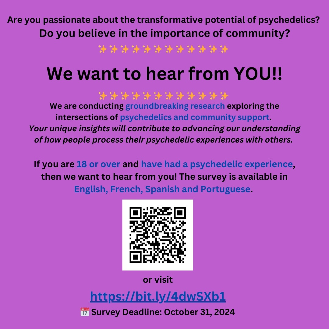 If you are 18 or over and have had a psychedelic experience, you can participate in groundbreaking research from the University of Ottawa exploring the intersections of psychedelics and community support. bit.ly/4dD2Cww