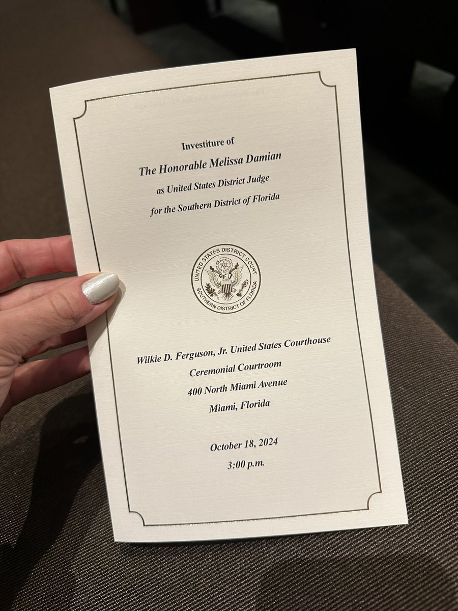 So thrilled to be at <a href="/uscourts/">United States Courts</a> Southern District of Florida to celebrate the investiture of the brilliant and beautiful both inside and out Hon. Melissa Damian. <a href="/TheFlaBar/">The Florida Bar</a> <a href="/Florida_Courts/">Florida Courts</a> ⚖️⚖️⚖️