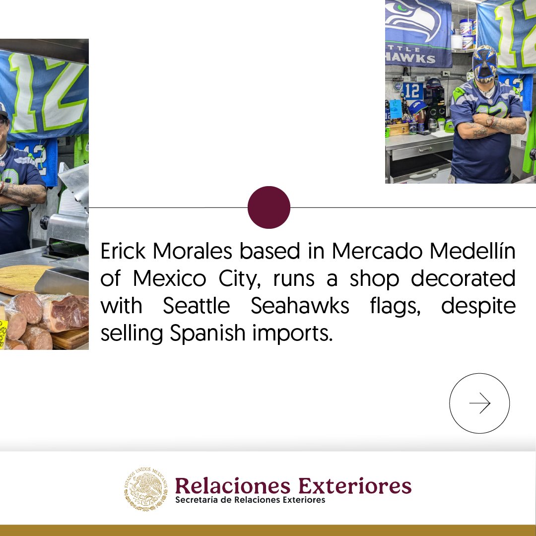 EmbamexEUA's tweet photo. Meet a unique market vendor in Mexico City who shows his love for the Seattle #Seahawks with a custom lucha libre mask and Seahawks-themed shop decor! 🏈🇲🇽🇺🇸 A story of passion for football told by @SeattleMet
#ProudlyMexican #CrossBorderConnection https://t.co/E7nXoWS3pJ