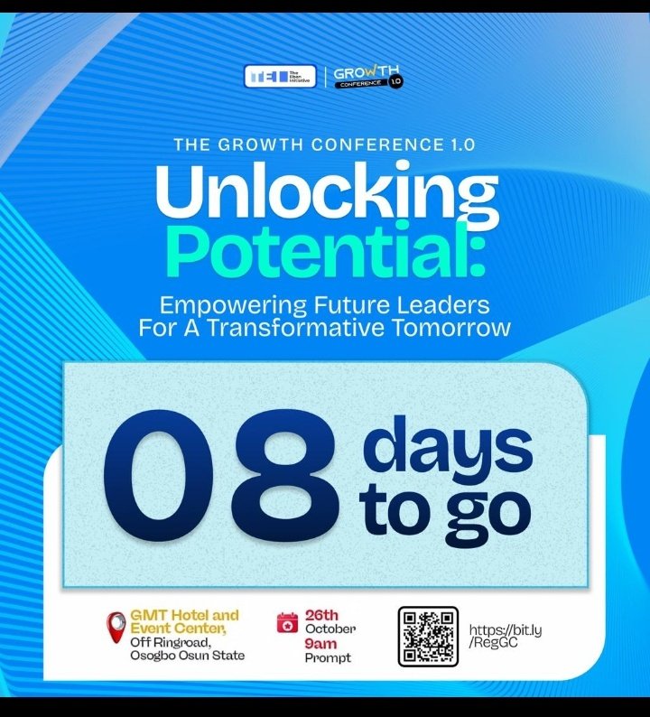 EbenInitiative's tweet photo. 8 Days to go.🎉🎉
Unleash your Inner Leader!
Join us to unlock your potential and discover new heights!
Register for GC 1.0 ➡️ https://t.co/wD9xyi39Mc and get ready to be inspired!
See you there.🤭🤭
#TEI
#GrowthConference
#GC 1.0
#UnlockingPotential https://t.co/O6iaJx800c