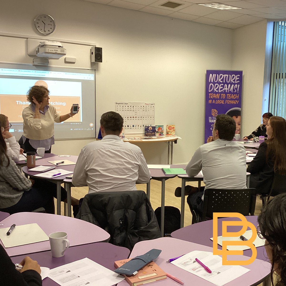 BblTeacher's tweet photo. This week we looked at the teaching of phonics and guided reading. Our highly experienced and knowledgeable Phonics Lead, Dina Fielding led the sessions which have helped our trainees to understand how reading is taught across Early Years, Key Stage 1 and 2. https://t.co/BnT3PXM0m4