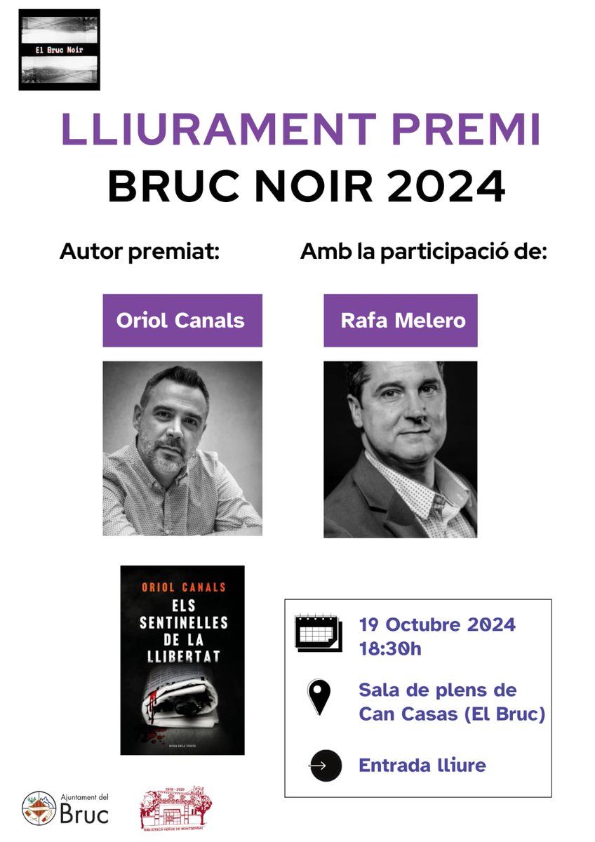 penguinllibres's tweet photo. DEMÀ DISSABTE 

L'Oriol Canals acaba de publicar NO DORMIRÀS amb @penguinllibres, però demà li atorguen el Premi Bruc Noir 2024 per la seva novel·la anterior, ELS SENTINELLES DE LA LLIBERTAT, i hi esteu tots convidats.

📍 A la Sala de Plens de Can Casas (El Bruc)
🕖 18.30 h https://t.co/76zkmvdc7s