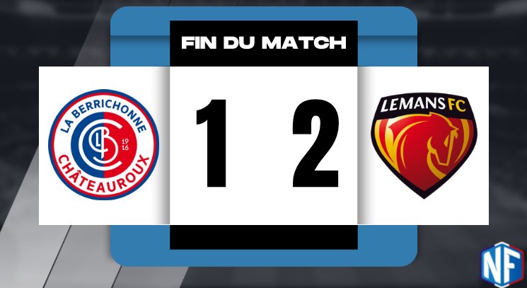 nationalfoot_'s tweet photo. ⏱️ FIN DU MATCH !!
Le Mans remporte 3 points contre Châteauroux en s’imposant 1-2 avec 2 buts pour renverser la Berri en moins de 7 minutes ! 😮
🚨 Châteauroux devient lanterne rouge ! 😳
#LBCLMFC https://t.co/OuX6JY91wO