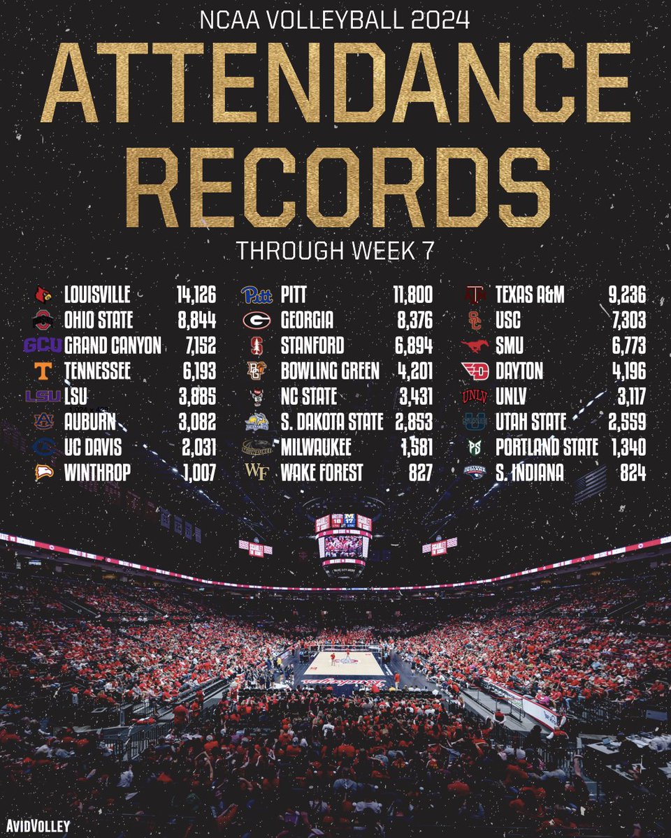 AvidVolley's tweet photo. Women's volleyball 📈📈📈

24 teams have set a new attendance record in the first half of the season 👀

Who will join them in the second half? https://t.co/RhzqoUZxrF