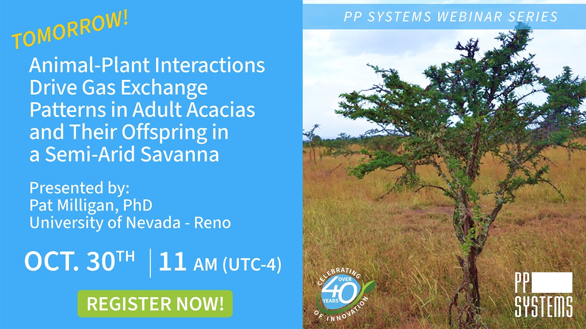 PP Systems @ppsystems.bsky.social (@pp_systems) on Twitter photo TOMORROW! Don't miss this multi-year study in the Kenyan black cotton savannas & the acacia's #photosynthetic response to animal/plant interactions and how they predict ant aggression. Register NOW! bit.ly/ppswb <a href="/savannaecology/">Pat Milligan</a> <a href="/treephys/">Timothy Martin</a> <a href="/SFFGS_UF/">UF School Forest, Fisheries, & Geomatics Sciences</a> <a href="/UF_IFAS/">UF IFAS Solutions</a> <a href="/ESA_org/">Ecological Society</a> TOMORROW! Don't miss this multi-year study in the Kenyan black cotton savannas & the acacia's #photosynthetic response to animal/plant interactions and how they predict ant aggression. Register NOW! bit.ly/ppswb <a href="/savannaecology/">Pat Milligan</a> <a href="/treephys/">Timothy Martin</a> <a href="/SFFGS_UF/">UF School Forest, Fisheries, & Geomatics Sciences</a> <a href="/UF_IFAS/">UF IFAS Solutions</a> <a href="/ESA_org/">Ecological Society</a>
