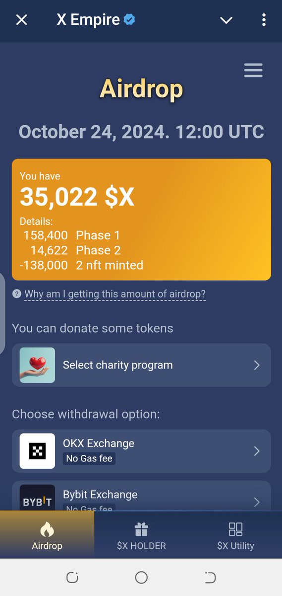 Davydude12345's tweet photo. @xempiregame Good day X Empire admin.
The Airdrop total is not correct going by the details on my dashboard as shown in the screen shot below https://t.co/GZOcA5biAz