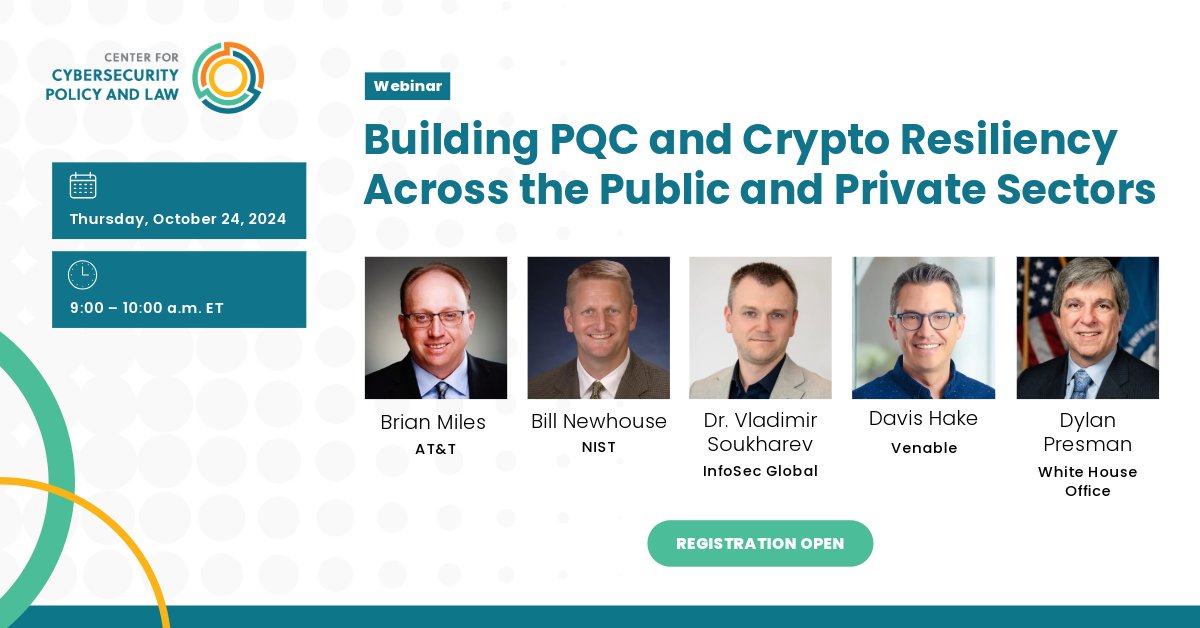 Join us on 10/24 for a webinar with leaders at <a href="/ATT/">AT&T</a>, <a href="/NIST/">National Institute of Standards and Technology</a>, <a href="/infosecglobal/">InfoSec Global</a>, <a href="/WhiteHouse/">The White House</a>, and <a href="/VenableLLP/">Venable LLP</a> on “Building PQC and Crypto Resiliency Across the Public and Private Sectors."

Register now: connect.venable.com/26/4494/landin…