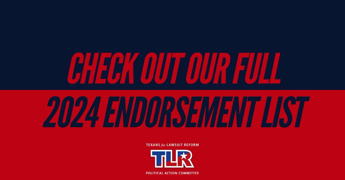 TLRPAC's tweet image. TLRPAC is proud to endorse candidates who understand the need to keep our courts fair and efficient. Check out our full 2024 General Election endorsement list ➡️ bit.ly/3U2au3E
#txlege #txcourts #txjudges