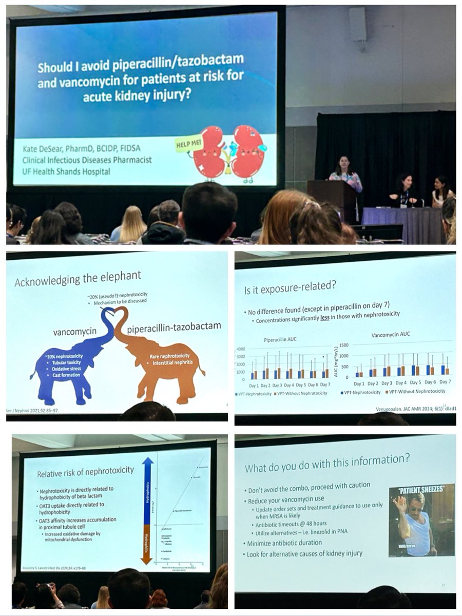 Lisa Dumkow (@lisaidpharmd) on Twitter photo <a href="/IDPharmD_Kate/">Kate DeSear</a> crushing it & getting everyone talking about, is this really AKI when it comes to vanco + pip/tazo? And coining the term fake-KI 🤩 Her key lesson…we probably don’t need vanco (or pip/tazo) for most patients! #IDWeek2024 #SIDP2024 <a href="/IDPharmD_Kate/">Kate DeSear</a> crushing it & getting everyone talking about, is this really AKI when it comes to vanco + pip/tazo? And coining the term fake-KI 🤩 Her key lesson…we probably don’t need vanco (or pip/tazo) for most patients! #IDWeek2024 #SIDP2024