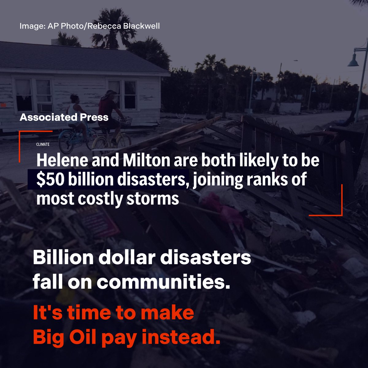 It's not fair that communities are being forced to foot the bill for climate disasters Big Oil knowingly caused. 

Let's hold Big Oil accountable for its climate lies and make polluters pay instead.