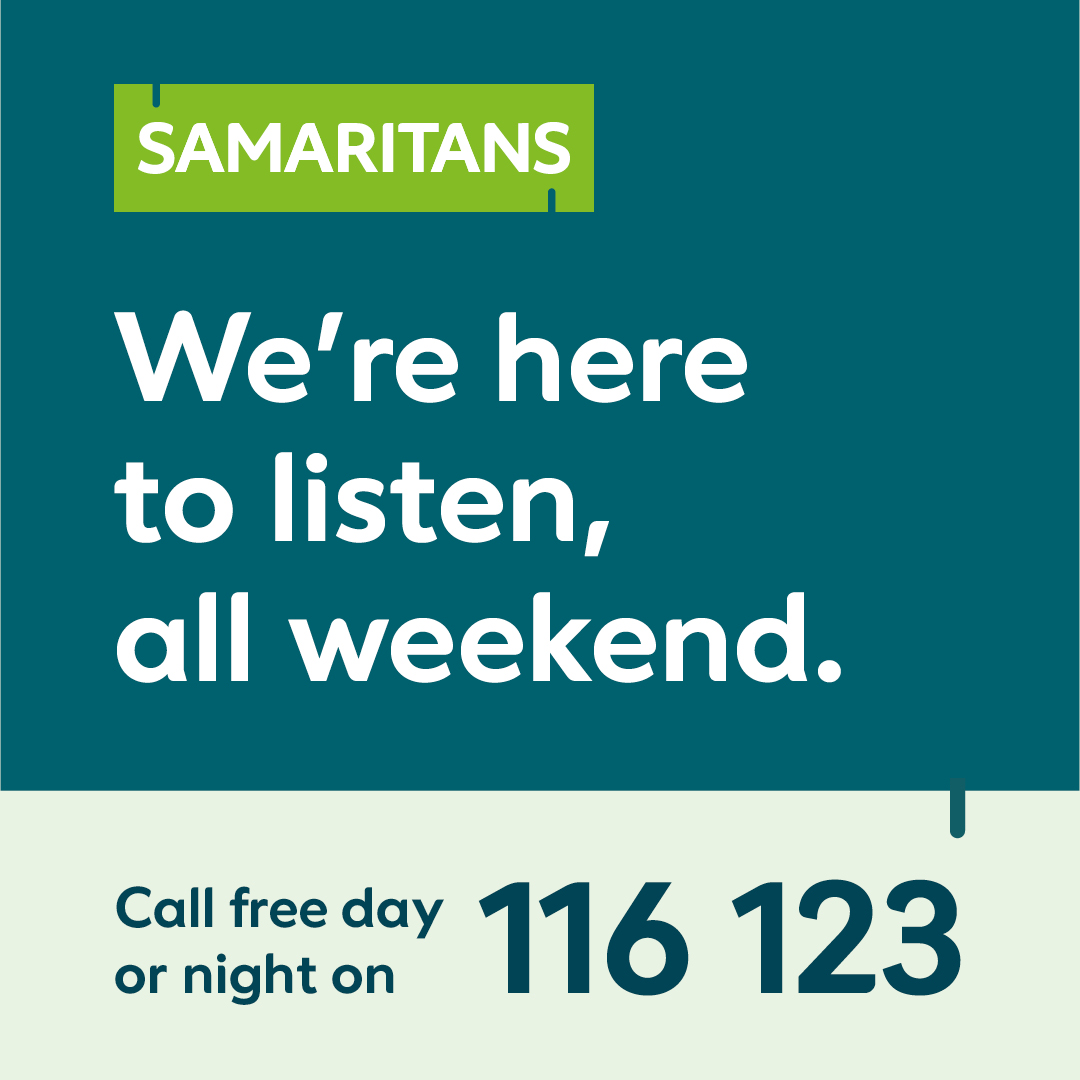 Whatever you're facing this weekend, you don't have to face it alone.

We're here if you need to talk. 💚