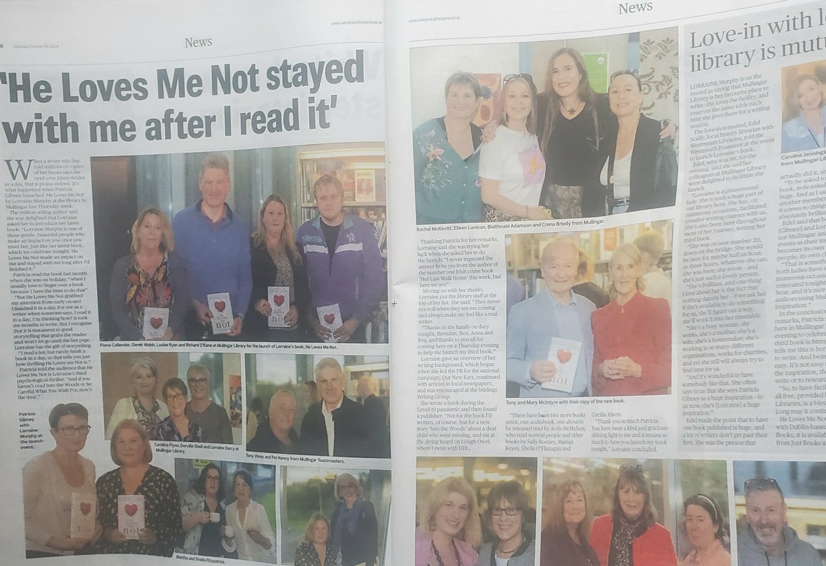 MurphyLorr's tweet photo. Fantastic support from our local press. Thanks to the talented Patricia Gibney and all who supported me at the launch of He Loves Me Not.
Over 250 reviews so far on Amazon if you need convincing but mind the spoilers 😉
Link in comments 😀
#westmeath #thriller
#helovesmenot https://t.co/G57148TspH