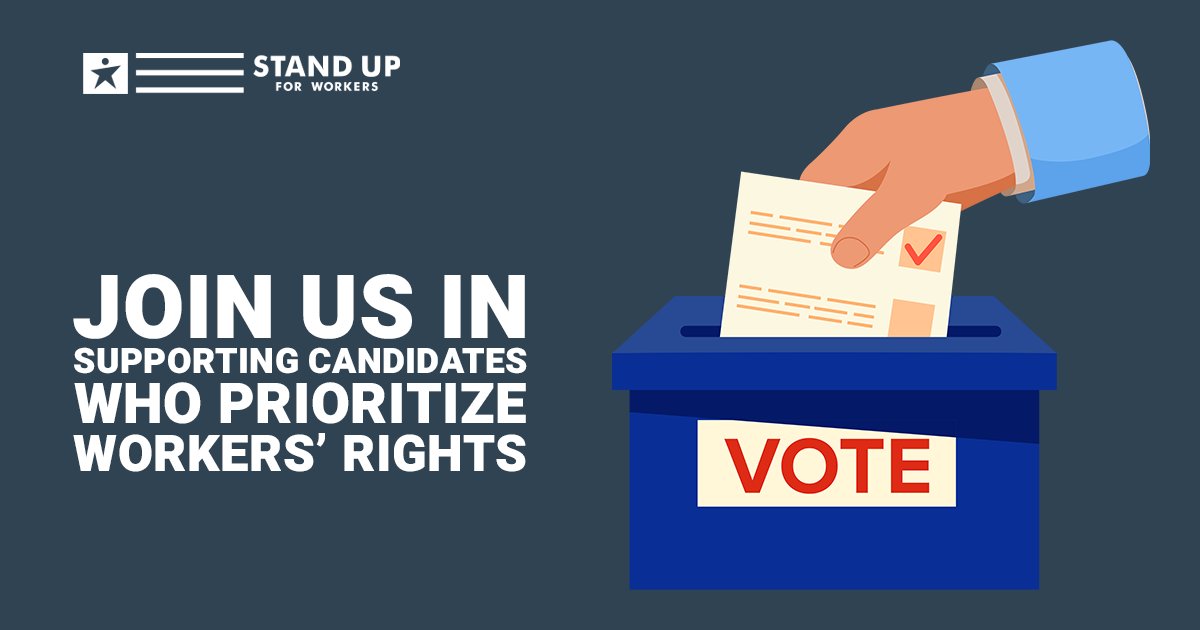 workerspac's tweet image. The countdown is on—Election 2024 is just a few weeks away. We need leaders who will stand up for fair wages, safe working conditions, and workers’ rights. Join Stand Up For Workers PAC today in supporting candidates who prioritize the working class. ow.ly/2YIu50TNTKo