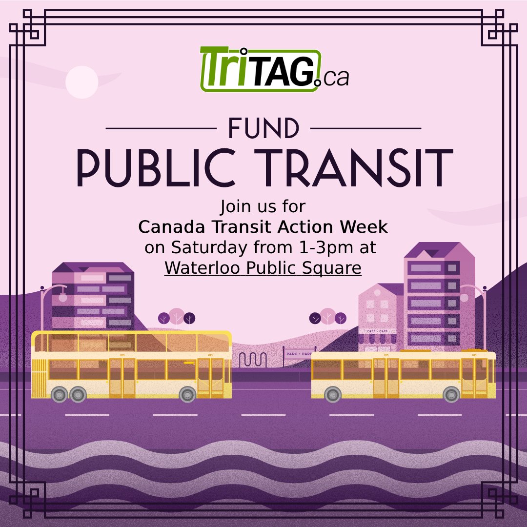 Happening tomorrow 1 pm at Waterloo Public Square! Join us in calling for better public transit funding across the country! <a href="/envirodefence/">EnvironmentalDefence</a> <a href="/DavidSuzukiFDN/">David Suzuki FDN</a>

Pick up some ION station tile art buttons, talk transit with riders, and meet local MPs &amp; regional councillors.