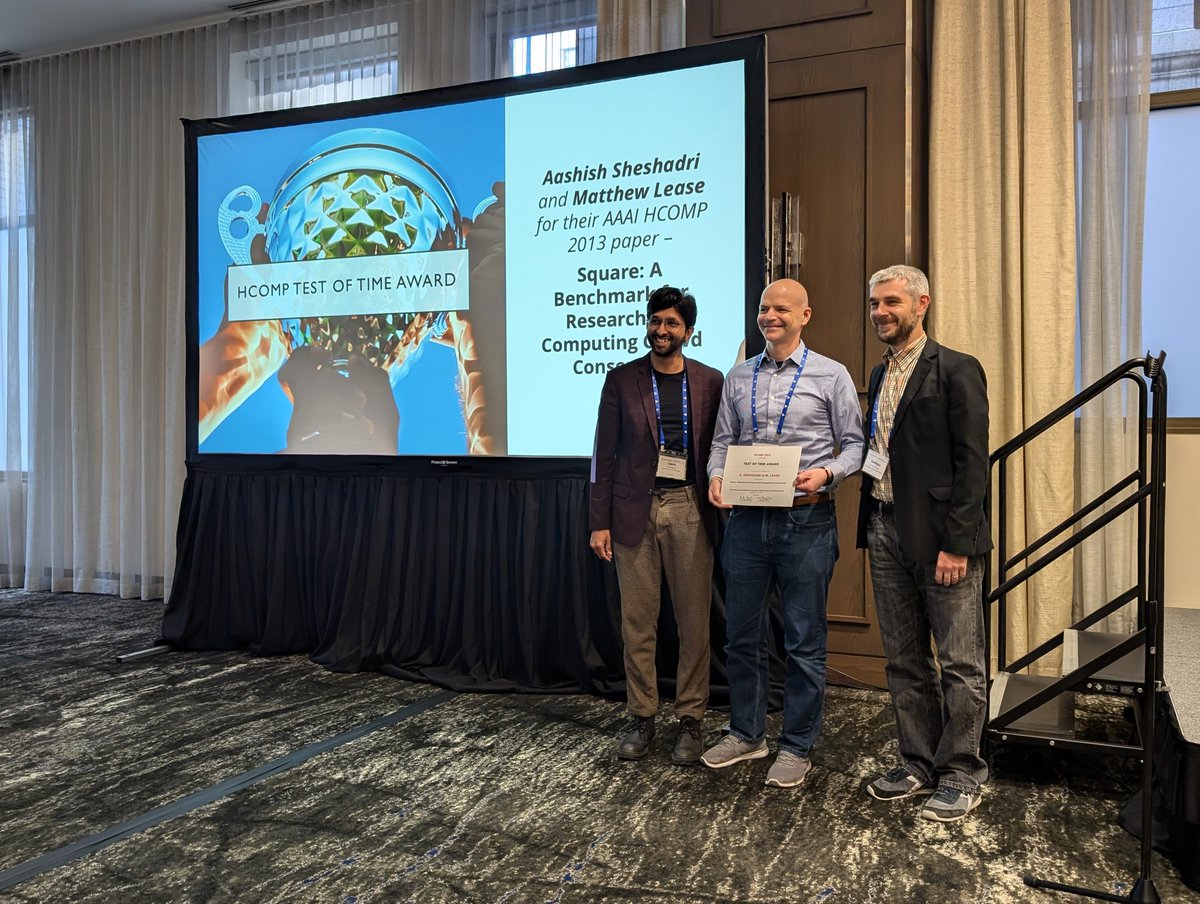 Kurt Luther (@kurtluther) on Twitter photo Congratulations Aashish Sheshadri and <a href="/mattlease/">Matt Lease</a> on winning the inaugural #HCOMP2024 Test of Time Award! Congratulations Aashish Sheshadri and <a href="/mattlease/">Matt Lease</a> on winning the inaugural #HCOMP2024 Test of Time Award!