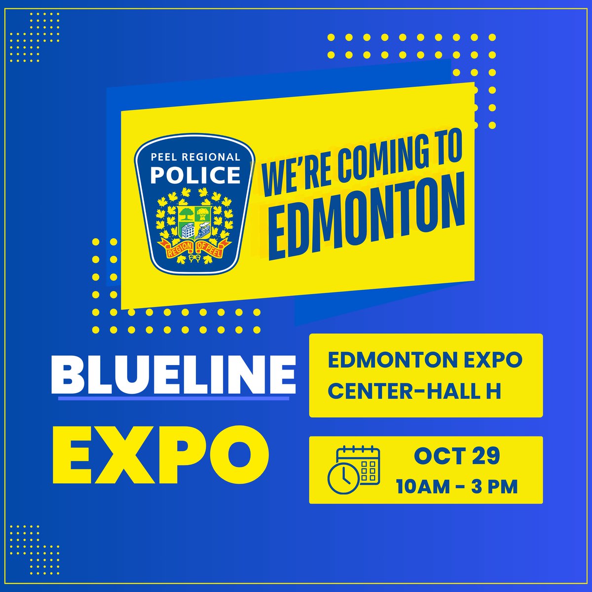 PRPRecruiting's tweet photo. 🚨 Peel Regional Police is Coming to Edmonton! 🚨

We're excited to announce our upcoming events where you can meet our recruitment team and learn about opportunities with Peel Regional Police! Whether you're looking for a civilian or uniformed role, we’ve got you covered.
📅 October 29:
🕗 10 AM - 3 PM
📍 Blue Line Expo at Edmonton Expo Center, Hall H
📅 October 30:
🕙 10 AM - 1 PM
📍 Meet & Greet at 9576 Jasper Avenue (Double Tree - Bansky Room)
🕔 5:30PM - 7:00 PM
📍 Recruiting Info Session at University of Alberta (VVC 2-210)

Don’t miss out on these chances to connect with our team and explore exciting career opportunities with Peel Regional Police! 💼👮‍♂️

#PeelPoliceInEdmonton #JoinPRP #BlueLineExpo #MeetAndGreet #RecruitingInfoSession #CareerOpportunities #EdmontonEvents #PRPRecruitment #ServeAndProtect