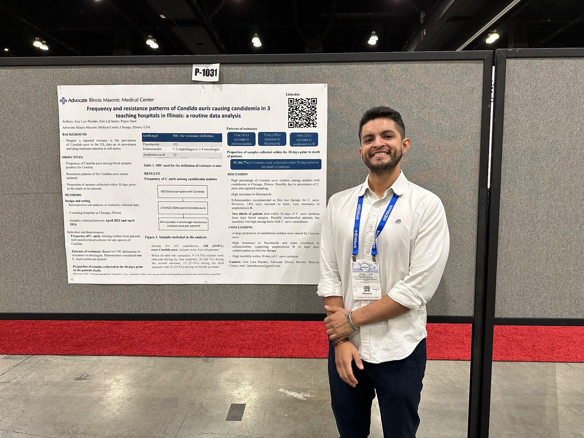 jlparedessosa's tweet photo. Happy to present our work on Candida auris @IDWeekmtg #IDWeek2024 https://t.co/et8yxmiV6r
