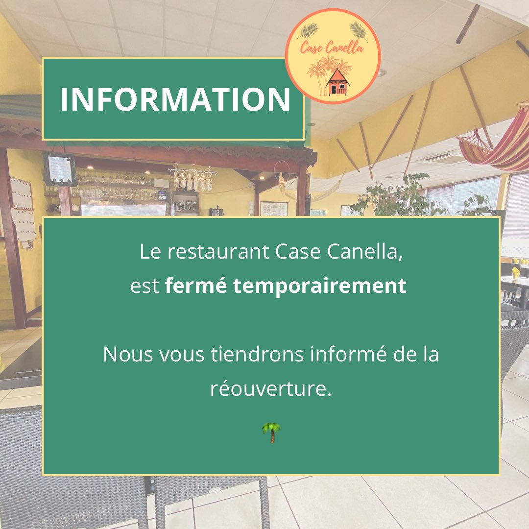 case_canella's tweet photo. L’équipe vous informe que le restaurant est temporairement fermé.

Nous ne manquerons pas de vous informer de sa réouverture dès que possible.

Merci de votre compréhension. 
________________________

#buxerolles #poitiers #casecanella #restaurantcasecanella https://t.co/3oDTJDVerI