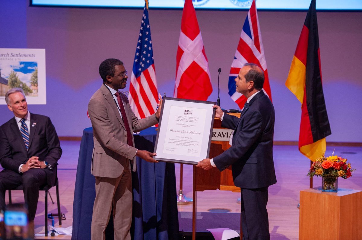 elounasso's tweet photo. I was honoured to represent #UNESCO DG @AAzoulay at the celebration ceremony of the inscription of #Bethlehem #Pensylvania component of Moravian Church Settlements site on the  #WorldHeritage List. The #UnitedStatesofAmerica is a key partner to protect our shared World Heritage. https://t.co/2cs0Q0BKVk