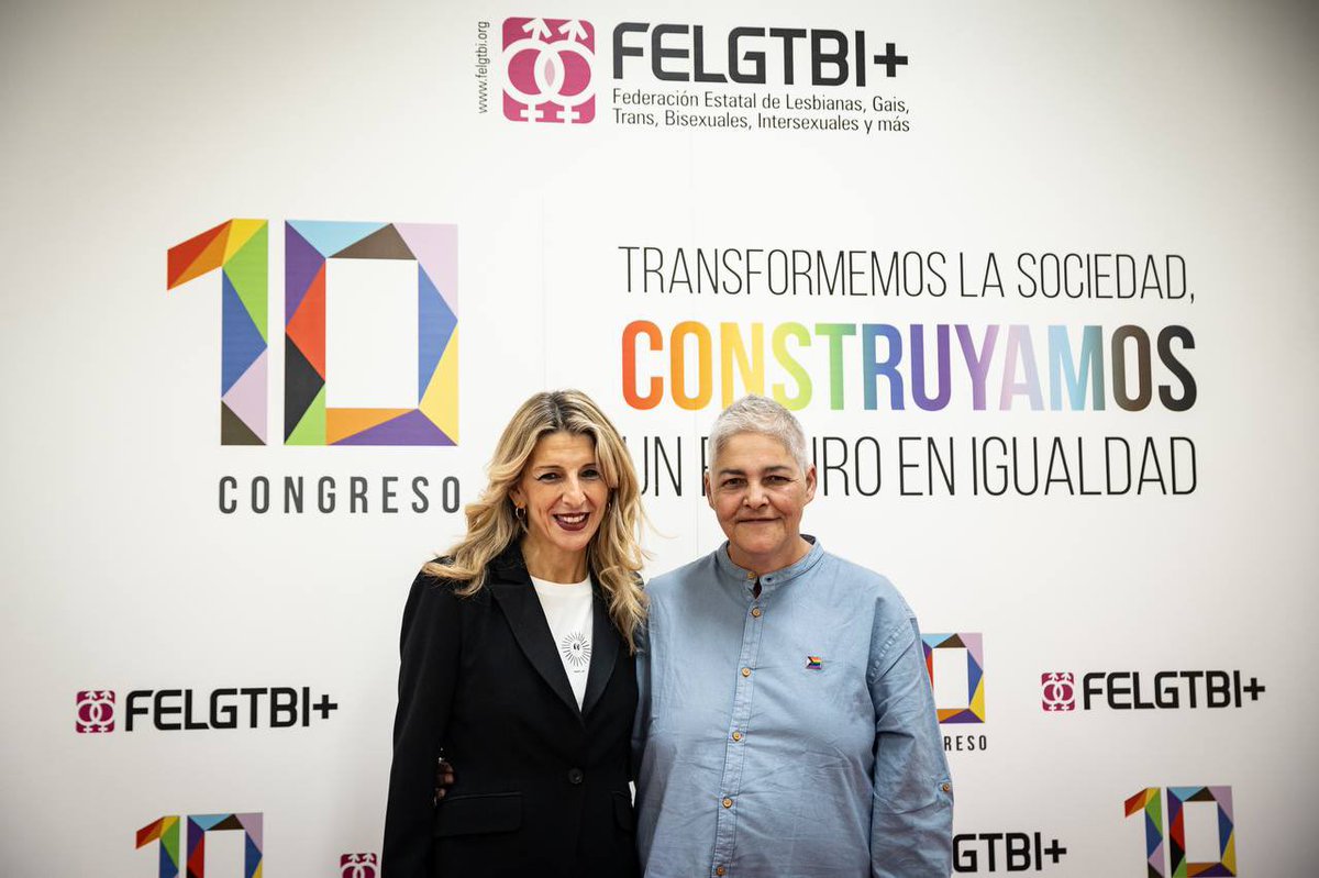 Yolanda_Diaz_'s tweet photo. Quiero felicitar de forma especial a mi querida @USangil por la fuerza y el cariño que le pone al trabajo de ganar derechos y caminar hacia la igualdad y libertad.

Felicidades por estos años al frente de @FELGTBI. Estoy segura que seguiremos avanzando juntas. https://t.co/nb5kj0mjOK