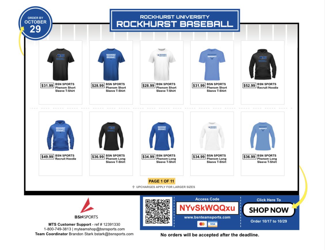 Get your team gear at the ROCKHURST BASEBALL My Team Shop by October 29th‼️🎉

🔗: bit.ly/3YdaLlH