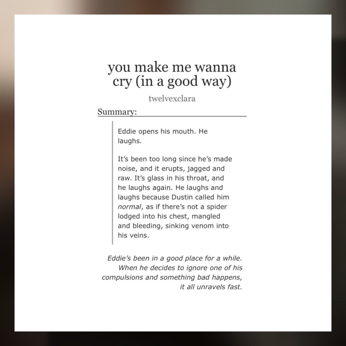eiddets's tweet image. you make me wanna cry (in a good way)

this is a gift for @jewishrat420, happy (belated) birthday ml!! 🎁💝

—

- 9.3k
- explicit 
- eddie munson has ocd
- hurt/comfort 
- friends to lovers
- steve harrington/eddie munson

🔗: archiveofourown.org/works/59857000

#steddie 

summary ⬇️