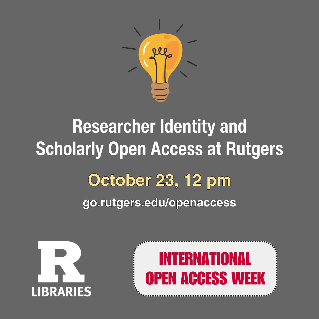 RULibraries's tweet image. International Open Access Week is October 21-27. Rutgers University Libraries will offer free virtual programs highlighting how the Libraries support open access for our community of users. Advance registration is required:
go.rutgers.edu/openaccess
#OAWeek2024