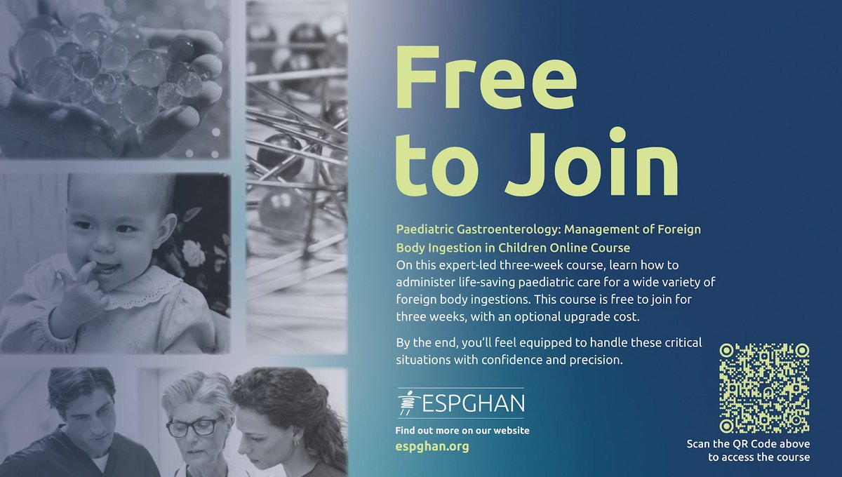 Very Important ESPGHAN Initiative! Free online course on Management of Foreign Body Ingestion in Children starting on 21/10/2024.
<a href="/ESPGHANSociety/">ESPGHAN</a> <a href="/Young_ESPGHAN/">Young ESPGHAN</a>