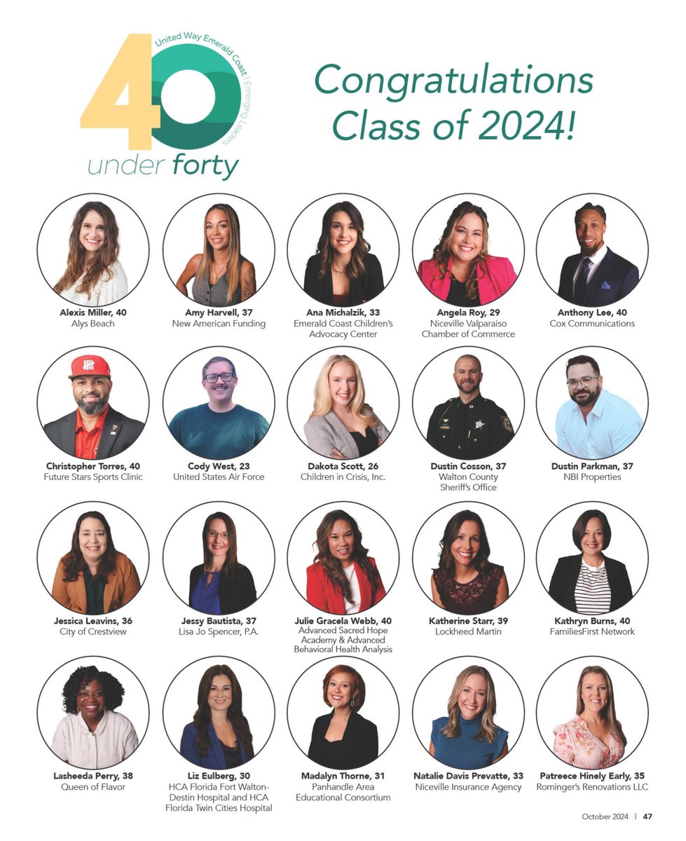 VIPDestinMag's tweet photo. Congratulations to the United Way Emerald Coast’s 40 Under Forty Class of 2024! https://t.co/FkcoSUJ04w