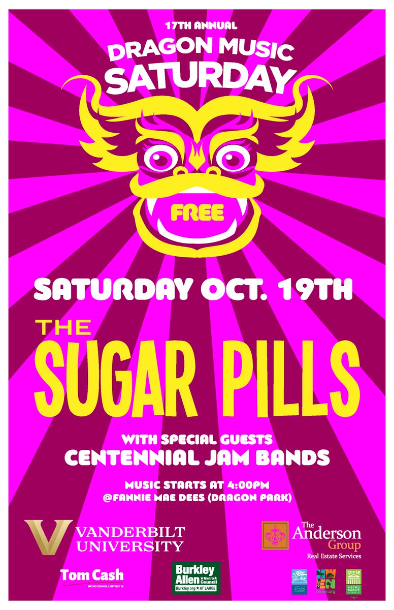 VanderbiltLocal's tweet image. Don’t miss the 17th Annual Dragon Music Saturday Concert 🎵🐉

Join @HWENneighbors at Fannie Mae Dees “Dragon” Park on Saturday, Oct. 19 for an afternoon of FREE fun, food, and music! Festivities kick off at 3:15 p.m.