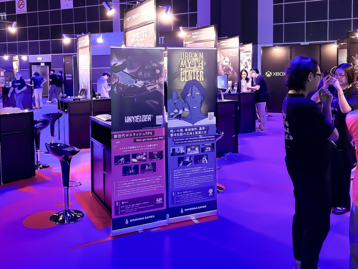 SHUEISHA_GAMES's tweet photo. ๐ฎ Day 1 of #GamescomAsia is Live!ย
Visit our booth to explore Urban Myth Dissolution Center & unravel pixel-perfect mysteries! ๐
Show your skills in UNYIELDERโs Score Attack Challenge and win epic merch! ๐ฅ Come say hi! #IndieGames #BoothFun https://t.co/lbeM7LusAX