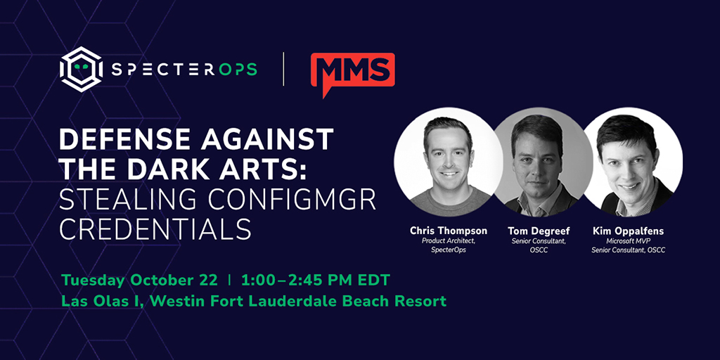 SpecterOps's tweet image. See how attackers extract credentials from ConfigMgr to escalate privileges! Join @_Mayyhem, @TomDegreef &amp;amp; @TheWMIGuy for their talk at #MMSFlamingo next week &amp;amp; learn where creds are stored, how attackers exploit them, &amp;amp; how to prevent abuse.

Learn more: ghst.ly/4eKNNtm