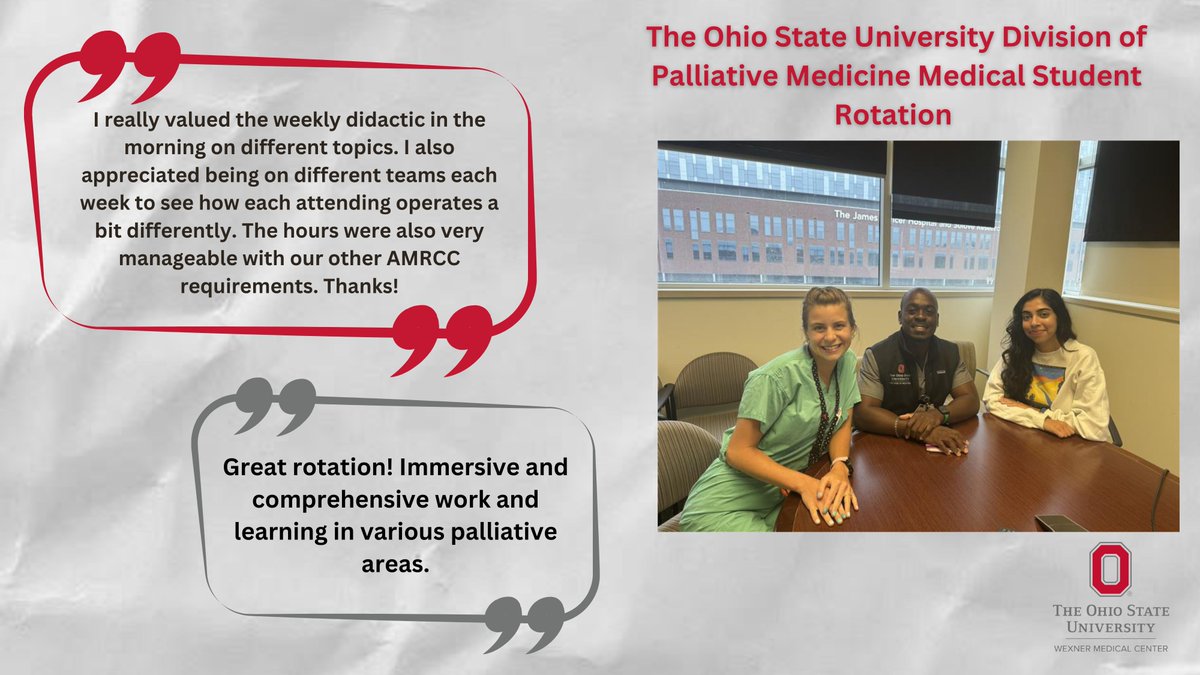 Yesterday our <a href="/OhioStateMed/">The Ohio State University College of Medicine</a> students finished their #PalMed rotation. Here's what they had to say...

#hapc
<a href="/OSUWexMed/">The Ohio State University Wexner Medical Center</a>
<a href="/OhioStateMed/">The Ohio State University College of Medicine</a>