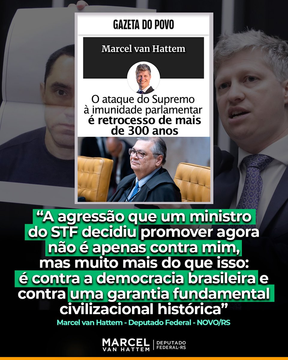marcelvanhattem's tweet photo. O ataque do Supremo à imunidade parlamentar é retrocesso de mais de 300 anos.

"Exatamente duzentos anos após o imperador Dom Pedro I, por livre e espontânea vontade, ter concedido pela primeira vez ao povo brasileiro a garantia de ser representado por deputados e senadores que podem se expressar livremente, Flávio Dino decidiu que a coisa não é bem assim. Um pronunciamento feito por mim poucas semanas antes na tribuna da Câmara dos Deputados, o mais característico, legítimo e explícito instrumento de trabalho de um parlamentar, passou a ser alvo da determinação de abertura de inquérito por Sua Excelência pois, para ela, “os fatos narrados, em tese em uma primeira análise, podem ultrapassar as fronteiras da imunidade parlamentar”.

Já estamos acostumados a ver, infelizmente, inúmeros casos de flexibilização judicial da imunidade parlamentar feitos pela Suprema Corte. O processo contra Jair Bolsonaro por crime contra a honra em virtude de uma entrevista à televisão em que critica uma colega quando era deputado federal; a prisão ilegal e inconstitucional de Daniel Silveira por manifestação contra ministros do STF em vídeo postado em redes sociais; a manifestação de Nikolas Ferreira em evento da ONU em que chama Lula de ladrão: esses são alguns exemplos de clara violação do mandamento constitucional.

Poder-se-ia aqui argumentar sobre a pertinência ou não da denúncia que fiz na tribuna – aliás, também publicada nesta Gazeta do Povo à época. No entanto, isso pouco importa. A imunidade parlamentar foi criada justamente para que, independentemente do cabimento ou não da manifestação, ela seja garantida integralmente. Pode um parlamento existir em um regime não democrático com tribuna livre – do que o próprio Brasil Império foi exemplo –, mas um parlamento que não garanta uma tribuna livre de qualquer tipo de constrangimento legal jamais combinará com uma democracia."
_
Leia a íntegra do meu artigo na Gazeta do Povo em:
https://t.co/mg9g0Ov6Qo