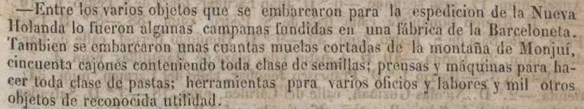 anys_poble_sec's tweet photo. Fa #175anys l'expedició missionera a Nova Holanda (Austràlia) va embarcar diversos objectes, entre ells, algunes campanes fetes a la Barceloneta i diverses moles de les pedreres de #Montjuïc. Font: Diario de Barcelona (31/08/1849) https://t.co/10INfkMaZb