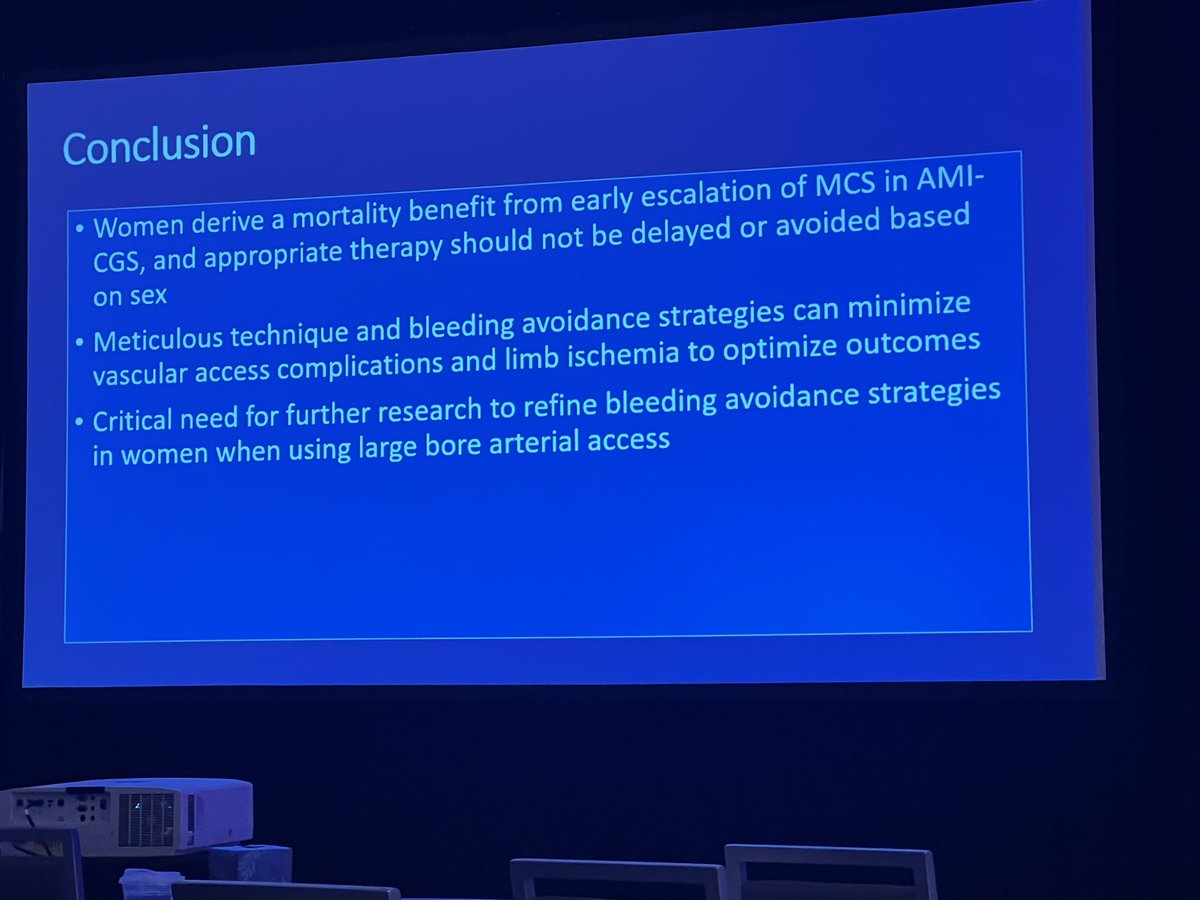 Excellent set of talks about women in Cardiogenic Shock- women can do just as well with mechanical circulatory support but there should not be a delay. Meticulous care with regard to distal limb perfusion and avoidance of limb ischemia (as always) is especially warranted. <a href="/SCAI/">SCAI</a>