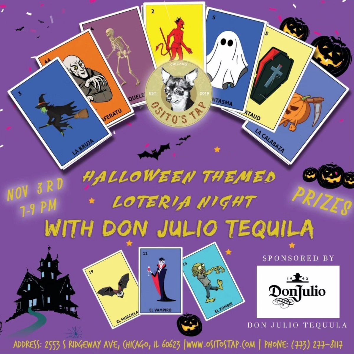 OsitosTap's tweet photo. We got you covered for Halloween and Dia De Los Muertos! 👻🎃💀

#Halloween #HalloweenWeekend #OsitosTap #lavillitachicago #littlevillagechicago #bar #Chicagobar #cocktails #pumpkincarving #diadelosmuertos #loteria #Halloweenparty #bar https://t.co/JTcsG1KA9O