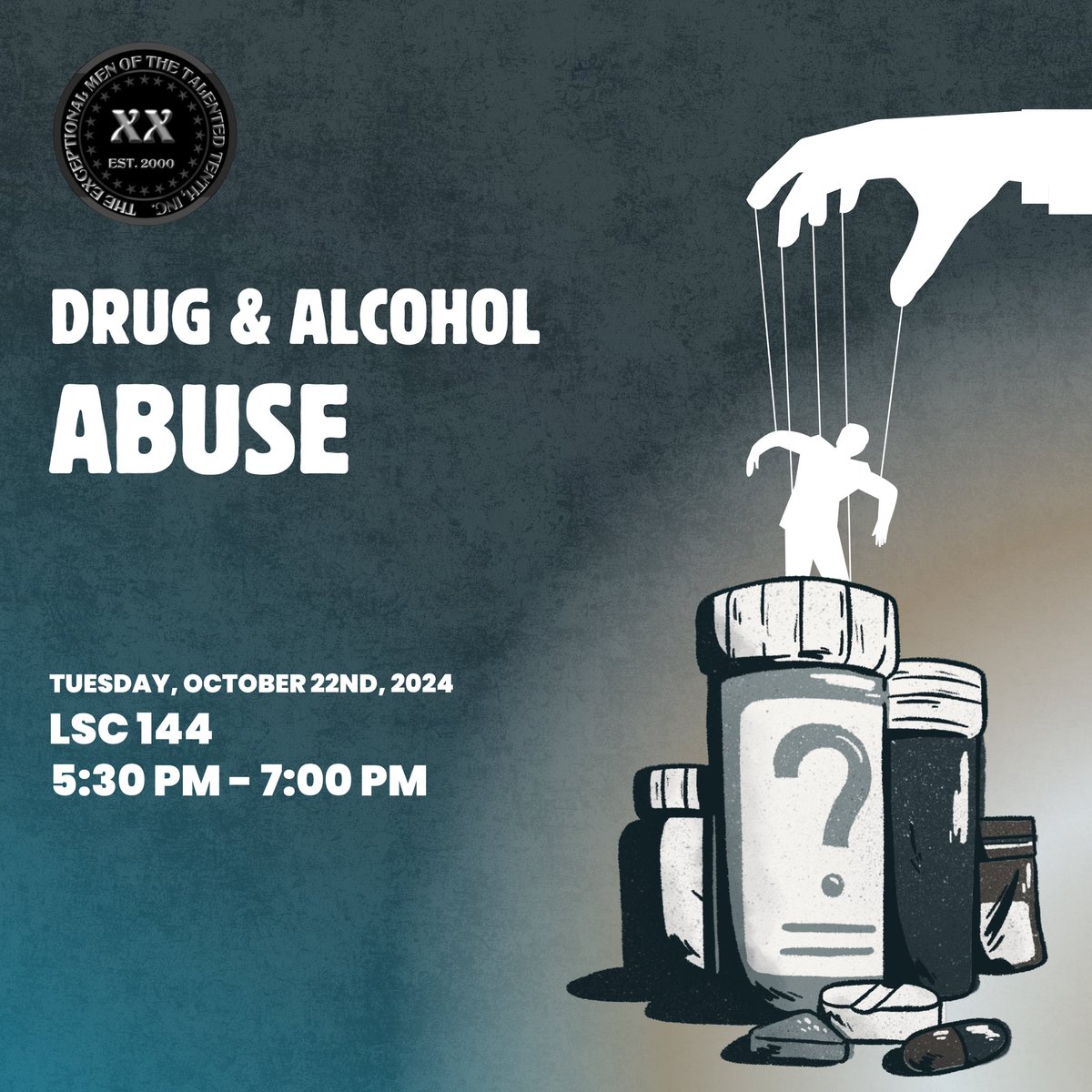 Join us &amp; our guest speaker on Tuesday, October 22nd, for an important conversation as we learn, share, and raise awareness on Drug &amp; Alcohol Abuse.
Let’s take control together!✖️✖️

📍LSC 144
🕠 5:30 PM - 7:00 PM
🗓️ Tuesday, October 22nd, 2024