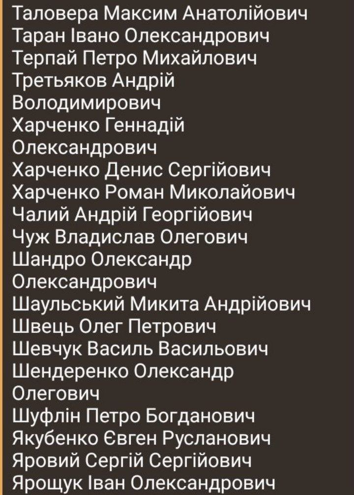 14deleted88's tweet image. Список воїнів які звільненні сьогодні з підарського полону. 
Вітаю рідних, близьких та побратимів.
