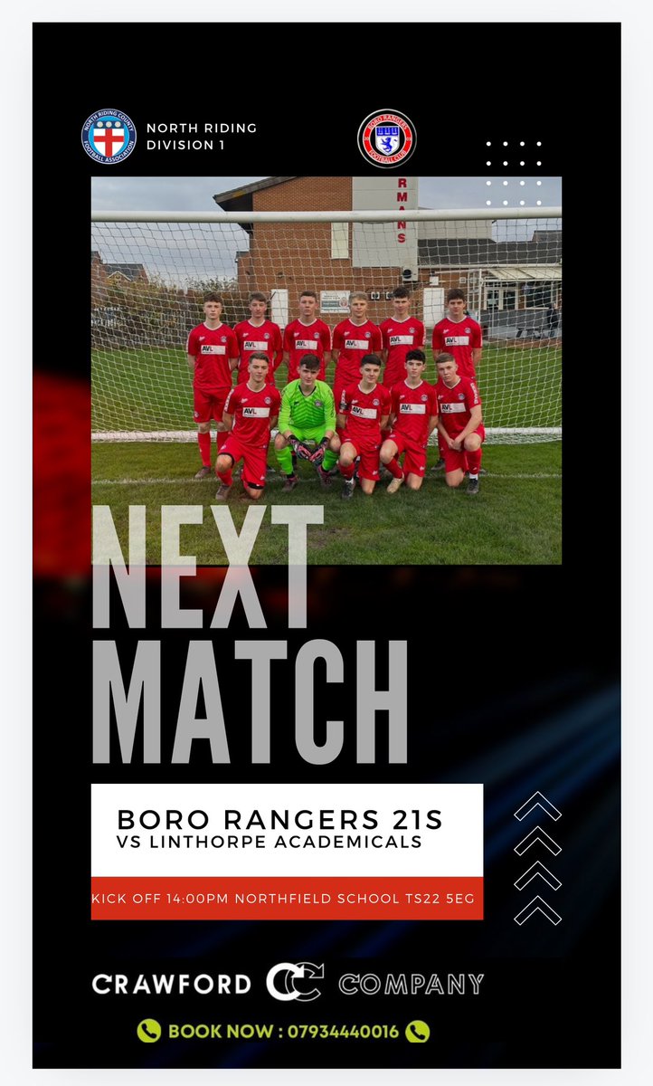 Next up 

We are on our travels away to <a href="/FcLinthorpe/">Linthorpe Academicals FC</a> who are setting the early pace at the top of the table 

<a href="/NRFLOfficial/">North Riding League</a> 

#UPTHE21s