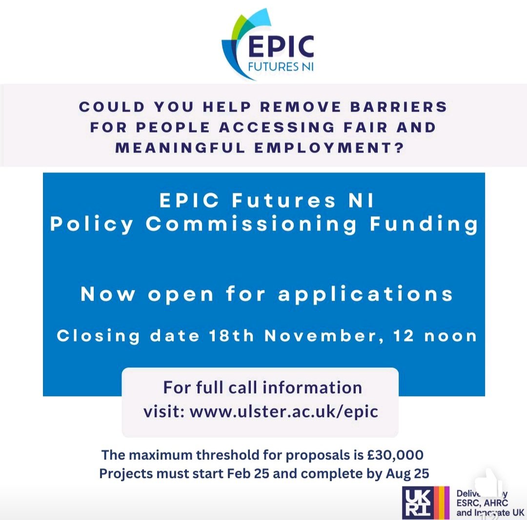 EPIC Futures NI - Policy Innovation Partnership (@epicfuturesni) on Twitter photo 📢Commissioning Call now live. We are seeking innovative proposals on a range of thematic areas relating to the skills & employability challenges NI faces. Visit ulster.ac.uk/epic for full call specification. <a href="/UKRI_News/">UK Research and Innovation</a> <a href="/ESRC/">Economic and Social Research Council</a> <a href="/LPIPHub/">LPIP Hub</a> 📢Commissioning Call now live. We are seeking innovative proposals on a range of thematic areas relating to the skills & employability challenges NI faces. Visit ulster.ac.uk/epic for full call specification. <a href="/UKRI_News/">UK Research and Innovation</a> <a href="/ESRC/">Economic and Social Research Council</a> <a href="/LPIPHub/">LPIP Hub</a>