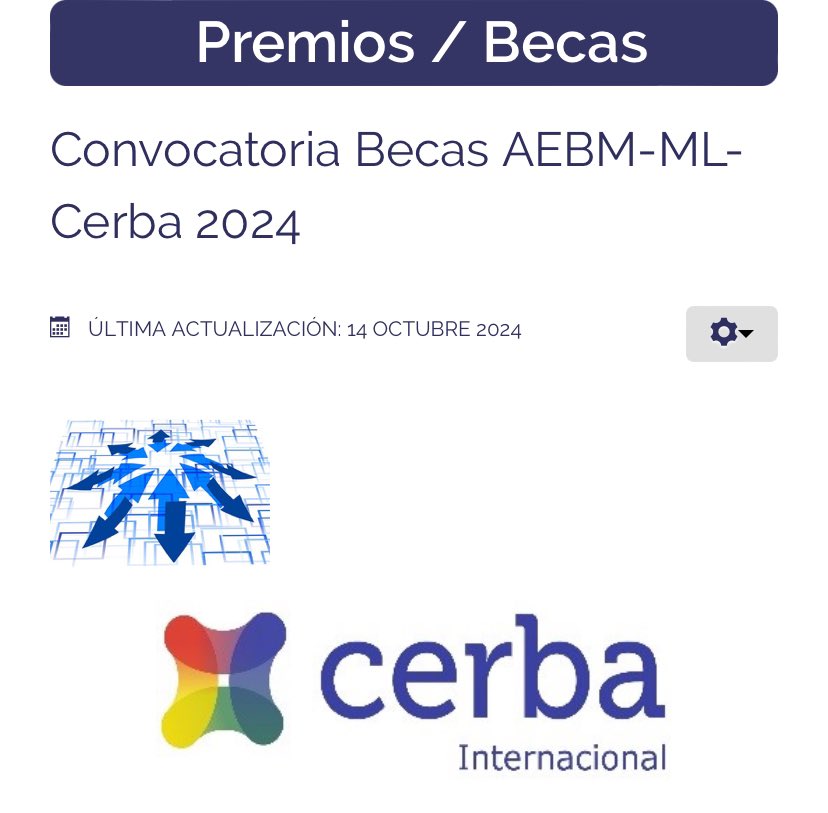 AEBM-ML (@aebm_ml) on Twitter photo La convocatoria de las becas AEBM-ML-Cerba 2024 estará abierta hasta el día 31 de octubre. Si quieres apuntarte accede al siguiente link: aebm.org/servicios-soci… La convocatoria de las becas AEBM-ML-Cerba 2024 estará abierta hasta el día 31 de octubre. Si quieres apuntarte accede al siguiente link: aebm.org/servicios-soci…
