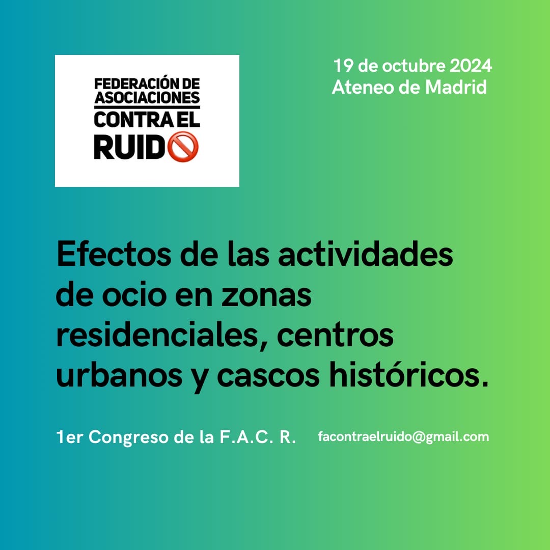 bonmati_m's tweet photo. Mañana, a las 12:50, hablaremos sobre los efectos del ruido sobre el sueño en el I Congreso de la Federación de Asociaciones Contra el Ruido:  «Efectos de las actividades de ocio en zonas residenciales, centros urbanos y cascos históricos» https://t.co/0jZ1ALyFDl
