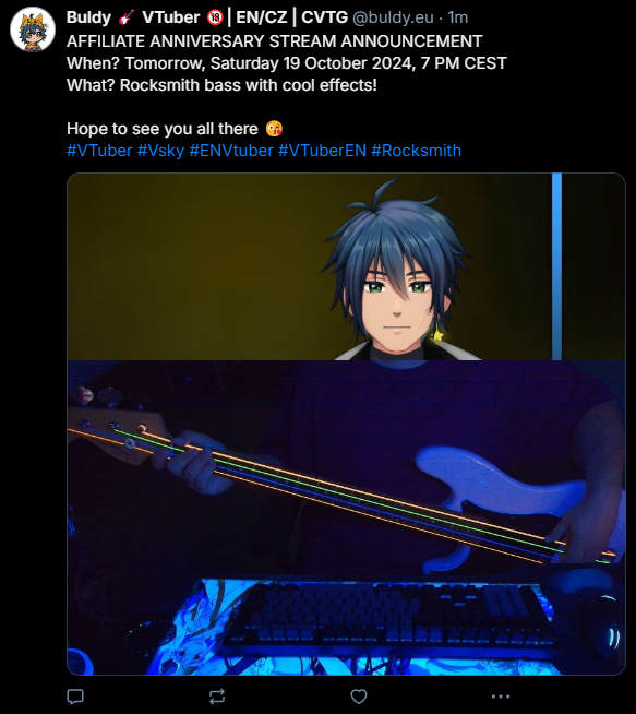 ✨AFFILIATE ANNIVERSARY ANNOUNCEMENT✨

Tomorrow will be my affiliate anniversary! 🎉
Come join me on the purple app tomorrow, Oct 19 at 7 PM CEST for some bass action! 🎸

Hope to see you there 🥰