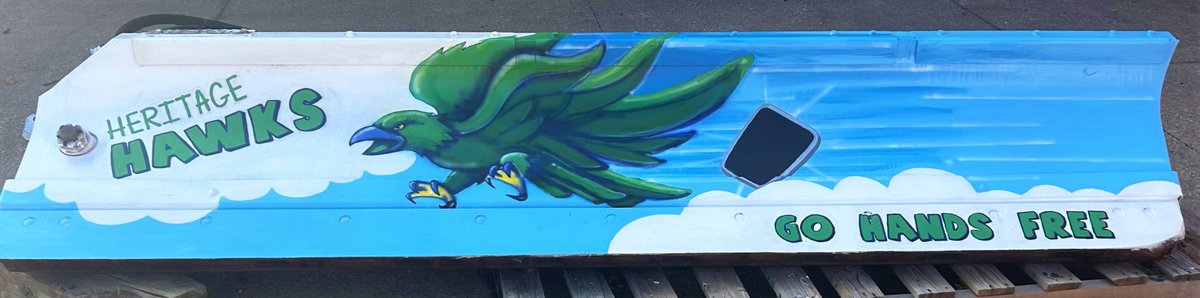 WeAreSTCS's tweet photo. Heritage High School Art Club students painted a plow as part of the Michigan Department of Transportation program!  The club, along with Heritage Art Department teachers Ms. Kearney, Ms. Brown and Mr. Chaltraw, worked together to create the design and paint the plow. https://t.co/HgaaaSn1eg