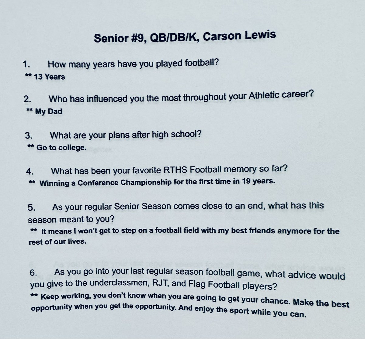 RTHS_Football's tweet photo. Senior #9, QB/DB/K, Carson Lewis https://t.co/2Ozk6M80PM
