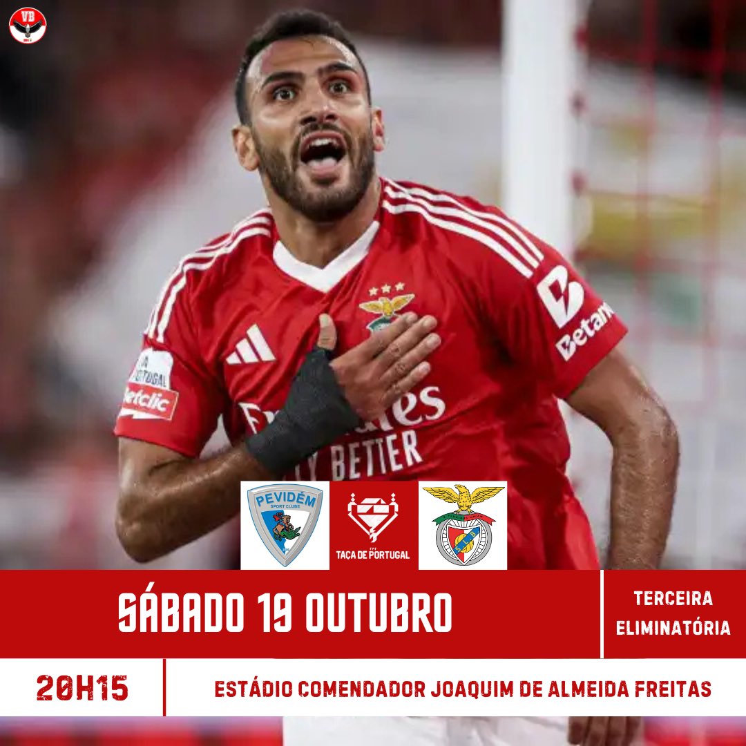 vaibenfica1904's tweet photo. 🔜 #PSCSLB
⚽ Pevidém SC - SL Benfica
🏆 3.ª eliminatória da Taça de Portugal
🗓️ Sábado
🕗 20h15
🏟 Estádio Comendador Joaquim de Almeida Freitas
📺 RTP / Sport TV
#RumoAoJamor https://t.co/8CnMYtCANM