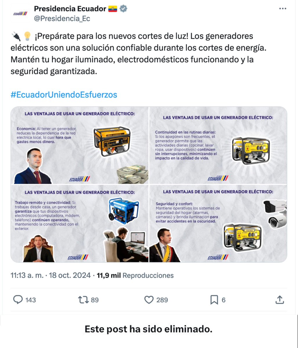 El negociado de los generadores es descarado, no tiene vergüenza el presidente saliente <a href="/DanielNoboaOk/">Daniel Noboa Azin</a>