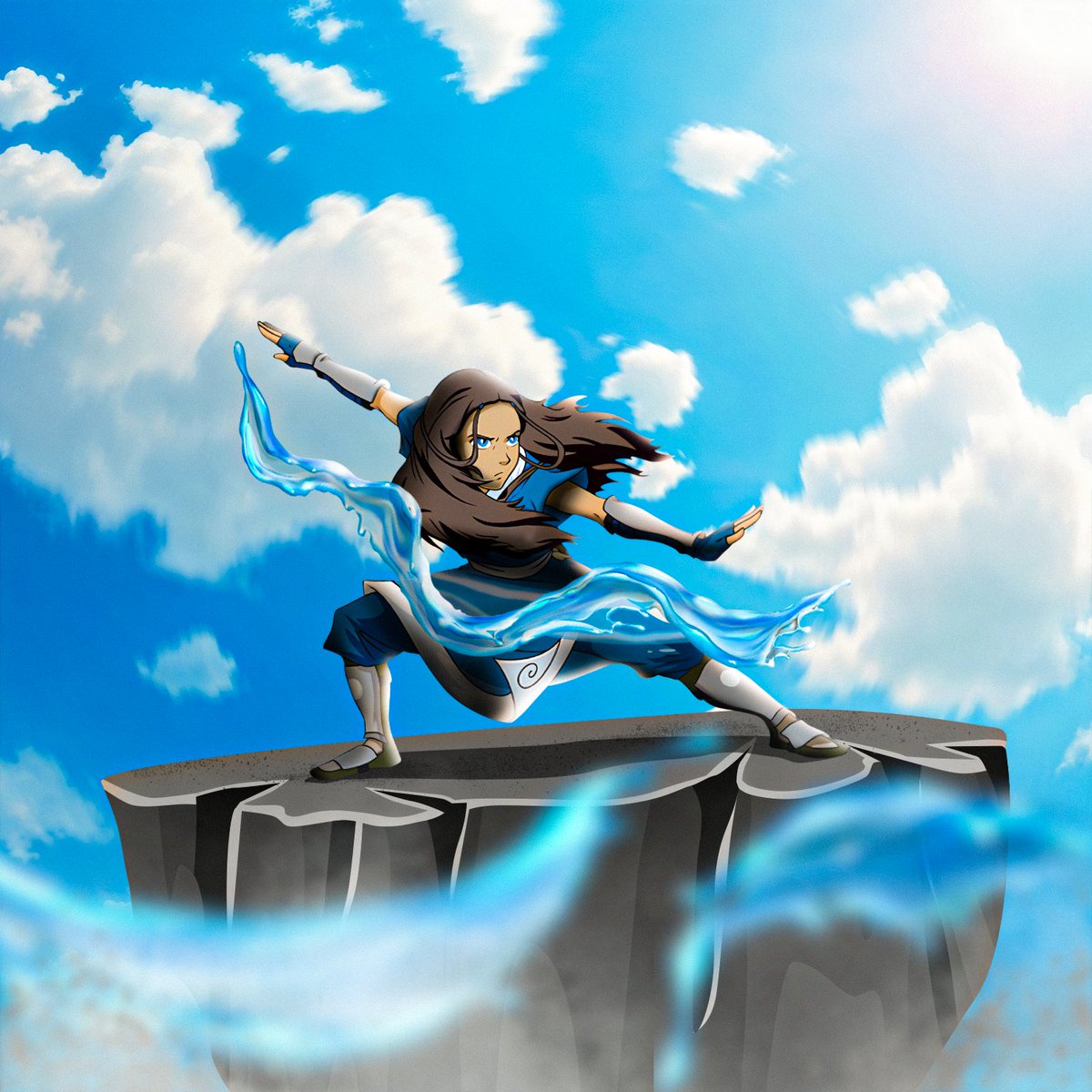 Polypro_Visuals's tweet image. Done with the &quot;Katara&quot; character fan art for my Twitter clients as per his references and details which includes cloudy background with waterbending B and same pose as reference in my art style. 💧 ☁️ 
#artwork #fanart #Commission #pose #ocartwork #twitterart #comments #katara